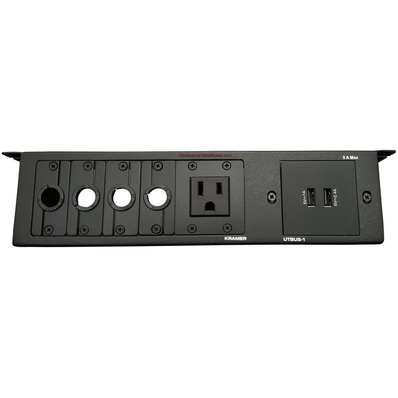 UTBUS-1-6 Under Table Edge Box 1 Power, 2 Charging USB, 4 Grommet Holes, Black