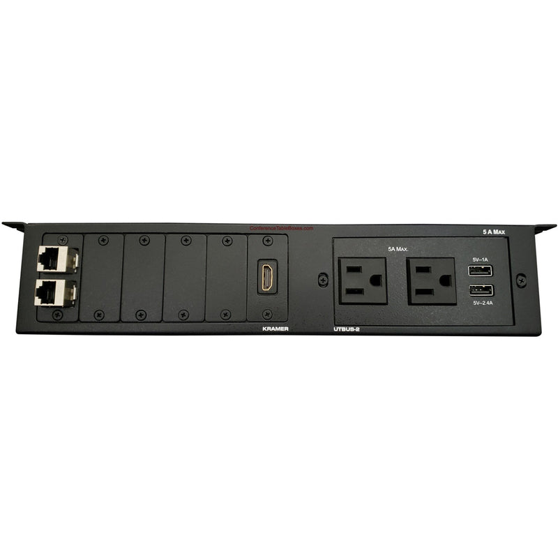 Kramer UTBUS-2-1 Under Table Edge Mount AV Box, 2 Power, 2 Data, 1 HDMI, 2 Charging USB - Black