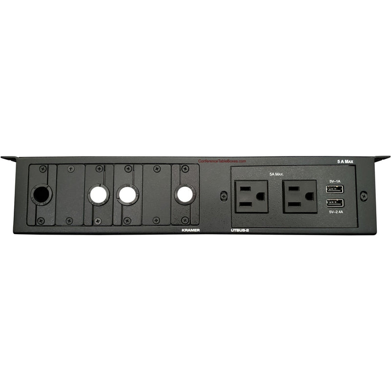 Kramer UTBUS-2-5 Under Table Mount Box, 2 Power, 4 Grommet Holes, 2 Charging USB, Black