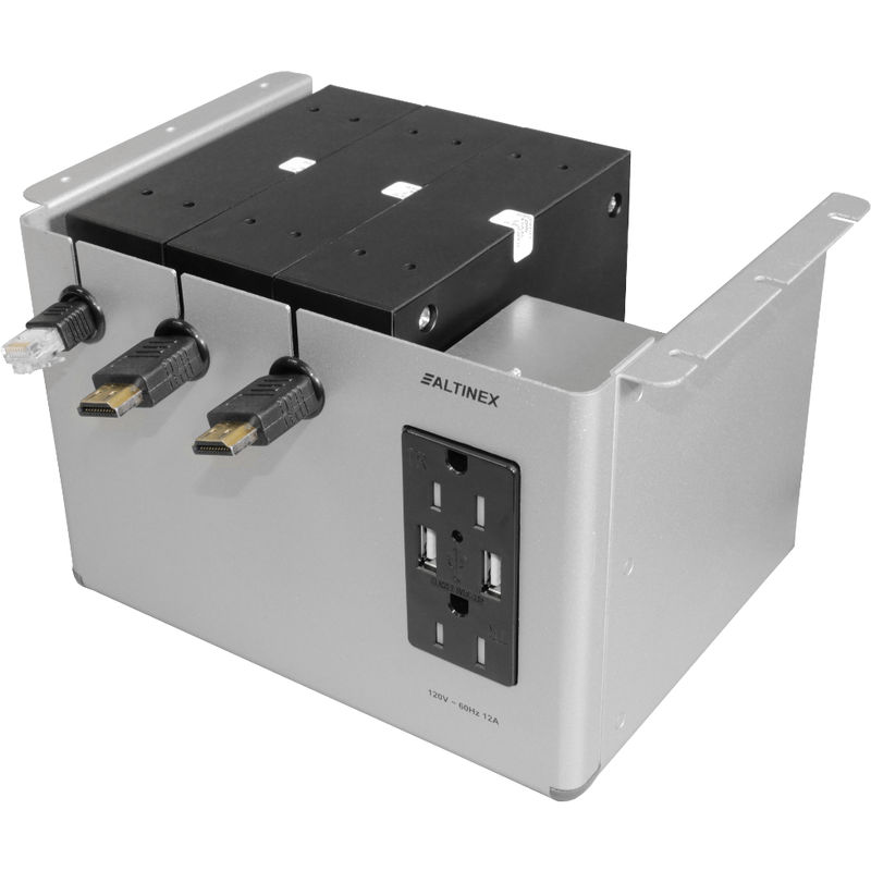 UT240-200-3 Under Table Retractor Cable Box 2 HDMI, 1 Cat6, 2 AC/USB