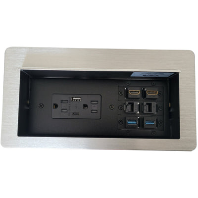 Cable Well Box, 2 Power, 2 Charging USB, 2 HDMI, 2 Data, 2 USB, Silver