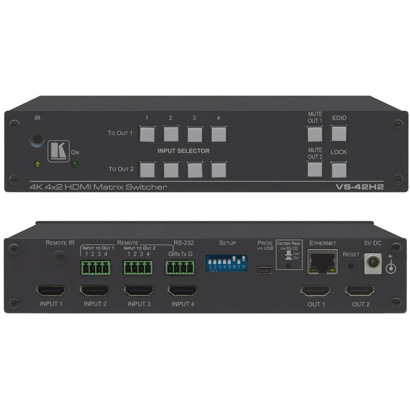 Kramer VS-42H2 4x2 HDMI Matrix Switcher front and rear view