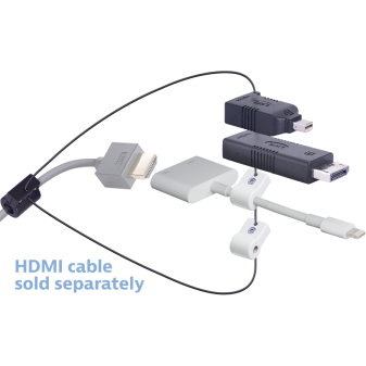 Liberty AV Digitalinx DL-AR1200 digital keychain and Apple clamp presentation adapter converts HDMI to: DisplayPort, Mini DisplayPort, Lightning