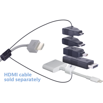 Liberty AV Digitalinx DL-AR1493 digital keychain presentation adapter converts HDMI to: DisplayPort, Mini DisplayPort, Micro HDMI, Mini HDMI, Lightning