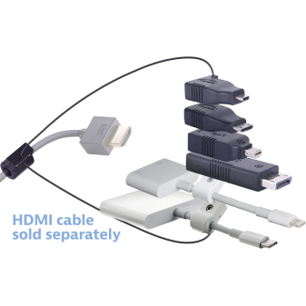 Liberty AV Digitalinx DL-AR2772 digital keychain presentation adapter converts HDMI to: DisplayPort, Mini DisplayPort, Micro HDMI, Mini HDMI, Apple USB-C, Lightning