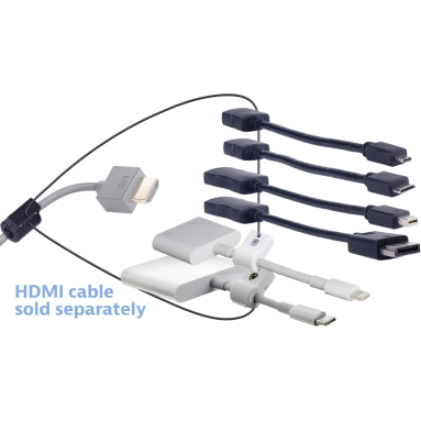 Liberty AV Digitalinx DL-AR22808 digital keychain presentation pigtail adapter converts HDMI to: DisplayPort, Mini DisplayPort, Micro HDMI, Mini HDMI, Apple USB-C, Lightning