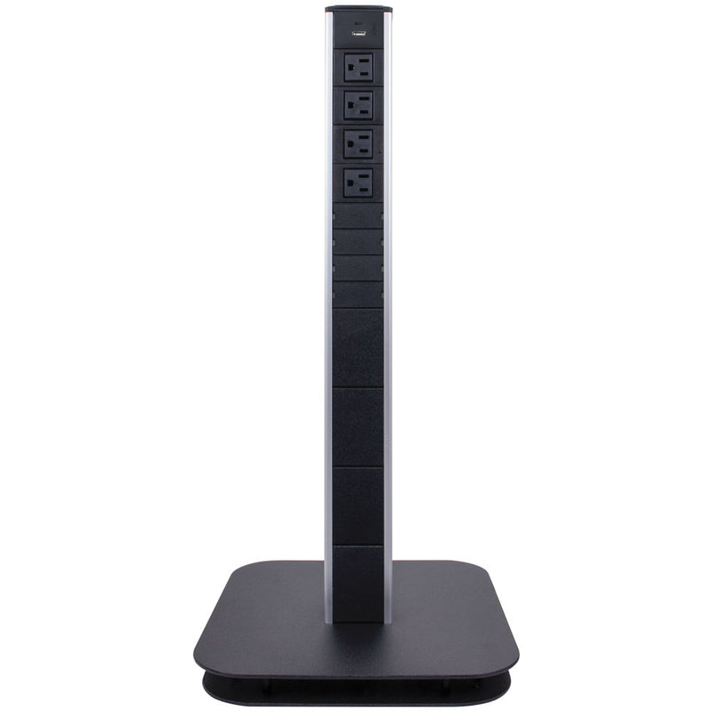 Portable Power and Charging Pedestal, 4AC, 2 USB-A/C, 24" Height, Black