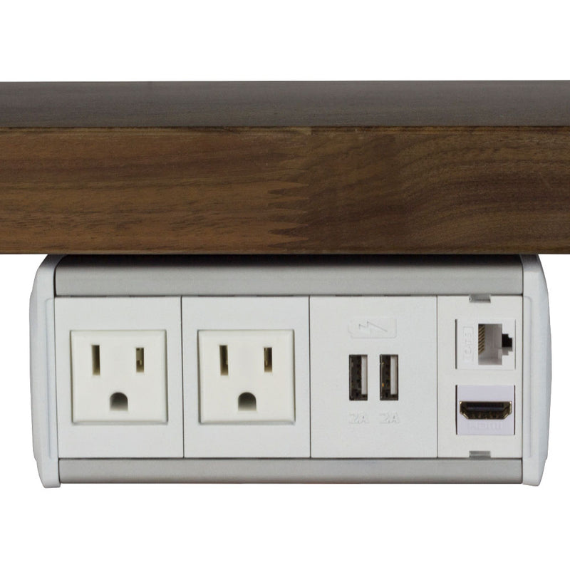 Under Table Box, 2 Power, 2 Charging USB, 1 HDMI, 1 Cat6, White