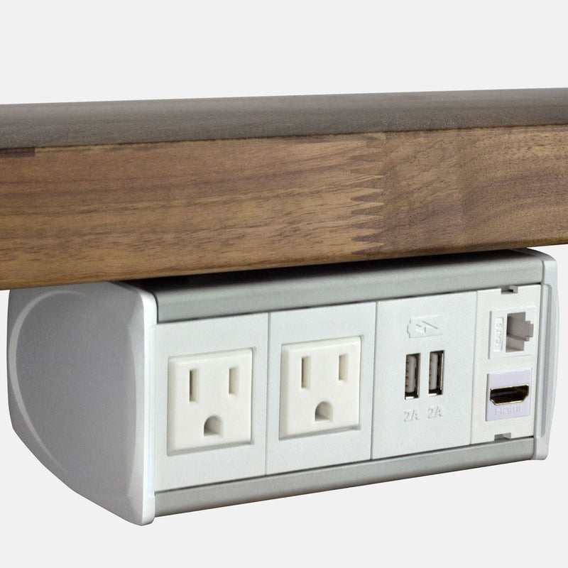Under Table Box, 2 Power, 2 Charging USB, 1 HDMI, 1 Cat6, White