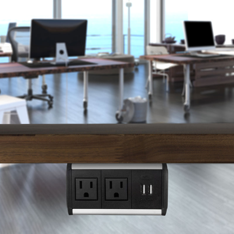Under Table Box, 2 Power and 2 Charging USB-A, Black