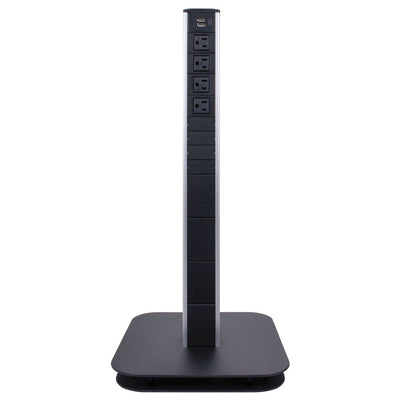 Portable Power and Charging Pedestal, 4AC, 2 USB-A, 24" Height, Black