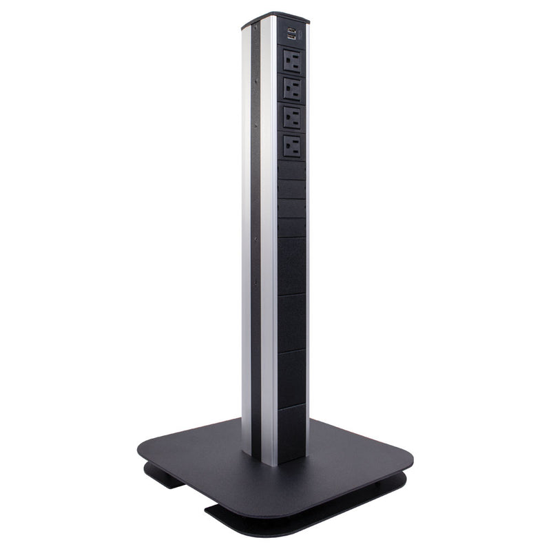 Portable Power and Charging Pedestal, 4AC, 2 USB-A, 30" Height, Black