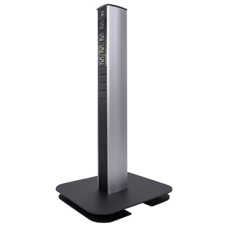 Portable Power and Charging Pedestal, 4AC, 2 USB-A, 24" Height, Black