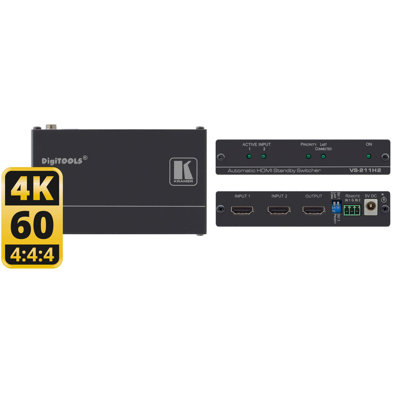 2x1 HDMI 2.0 Auto Sensing 4K60 4:4:4 HDR10 Switcher, HDCP 2.2